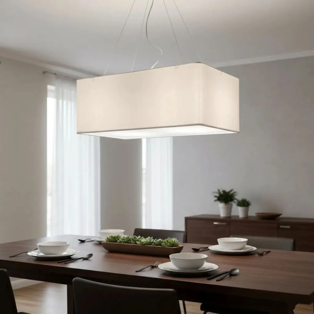 Lustre Pendente Retangular Md-4372 Cúpula em Tecido 60x40cm Branco