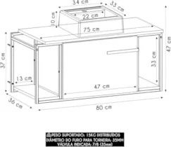 Gabinete Banheiro Suspenso 80cm Cuba Quadrada Ripy Mel/Preto Z54 - Mpo