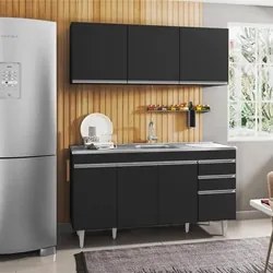 Armário Aéreo Argélia e Balcão Gabinete com Pia Inox Marrocos 150cm Pr
