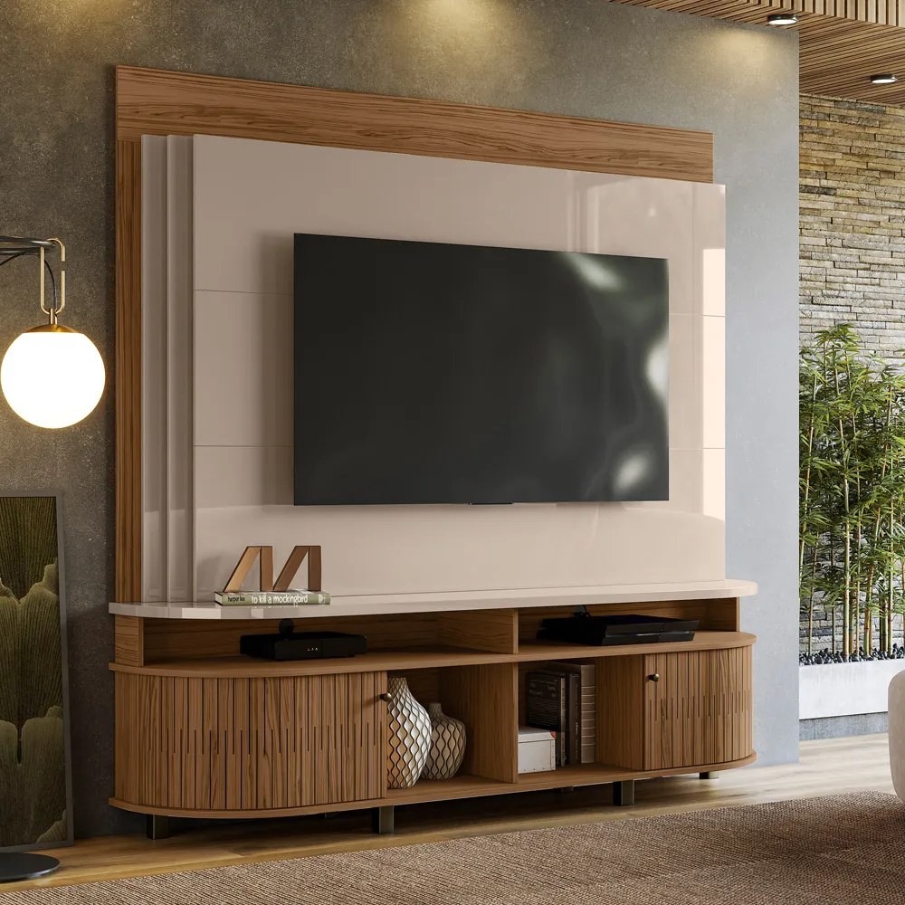 Estante de TV 65 Pol 183cm Sala de Estar Fayron Fendi/Naturale M20 - D'Rossi