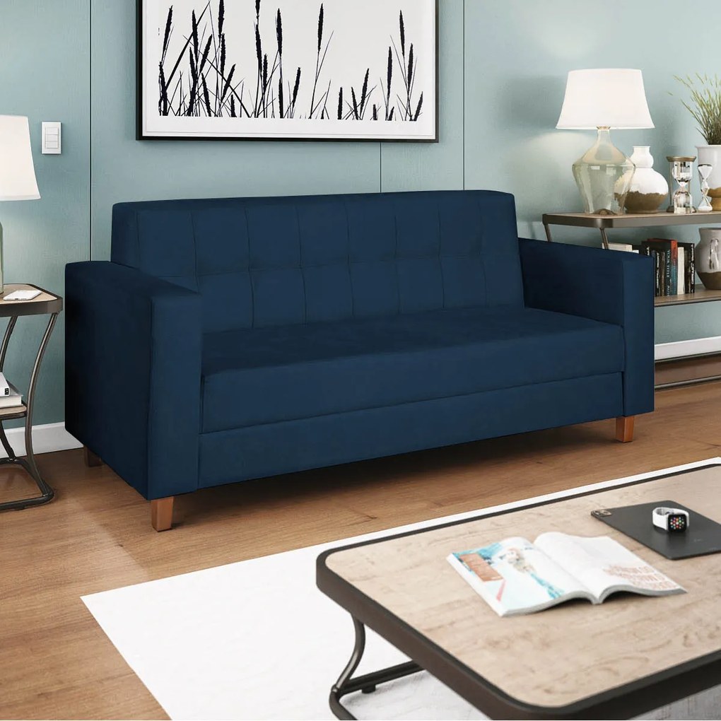 Sofá 2 Lugares Denver Suede Azul Marinho - ADJ Decor