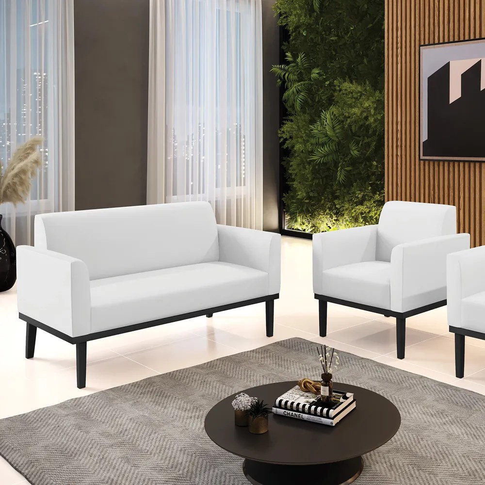 Sofá Namoradeira com Poltrona Base de Madeira Fixa Preto Marisa Corino D03 - DRossi - Branco