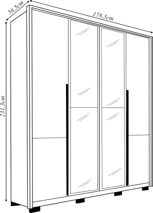 Guarda Roupa Malu 4 Portas de bater com 2 Espelhos e 3 Gavetas em MDF Freijo/Sued G11 - Gran Belo