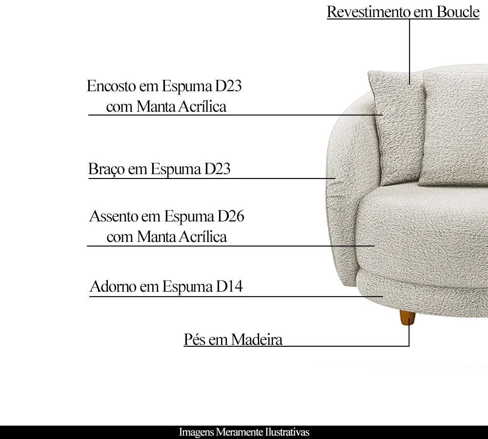Poltrona Decorativa Base Fixa Galáxia com Almofadas Boucle Branco G45 - Gran Belo