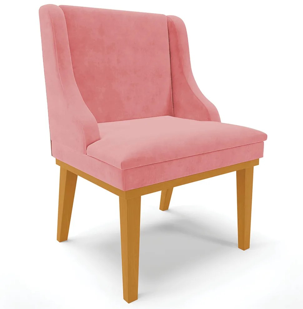 Cadeira Decorativa Sala de Jantar Base Fixa de Madeira Firenze Suede Rose/Castanho G19 - Gran Belo