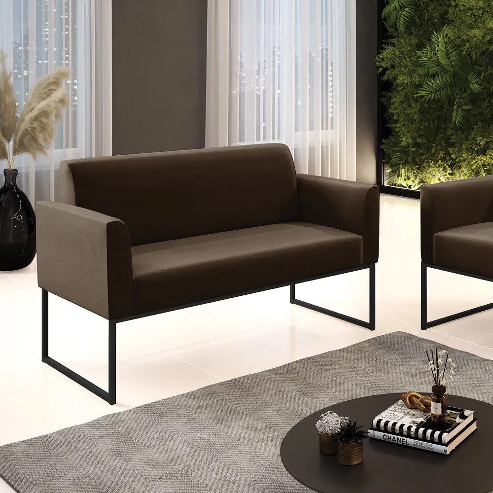 Sofá 2 Lugares Namoradeira Marisa Industrial Preto Suede D03 - D'Rossi - Marrom