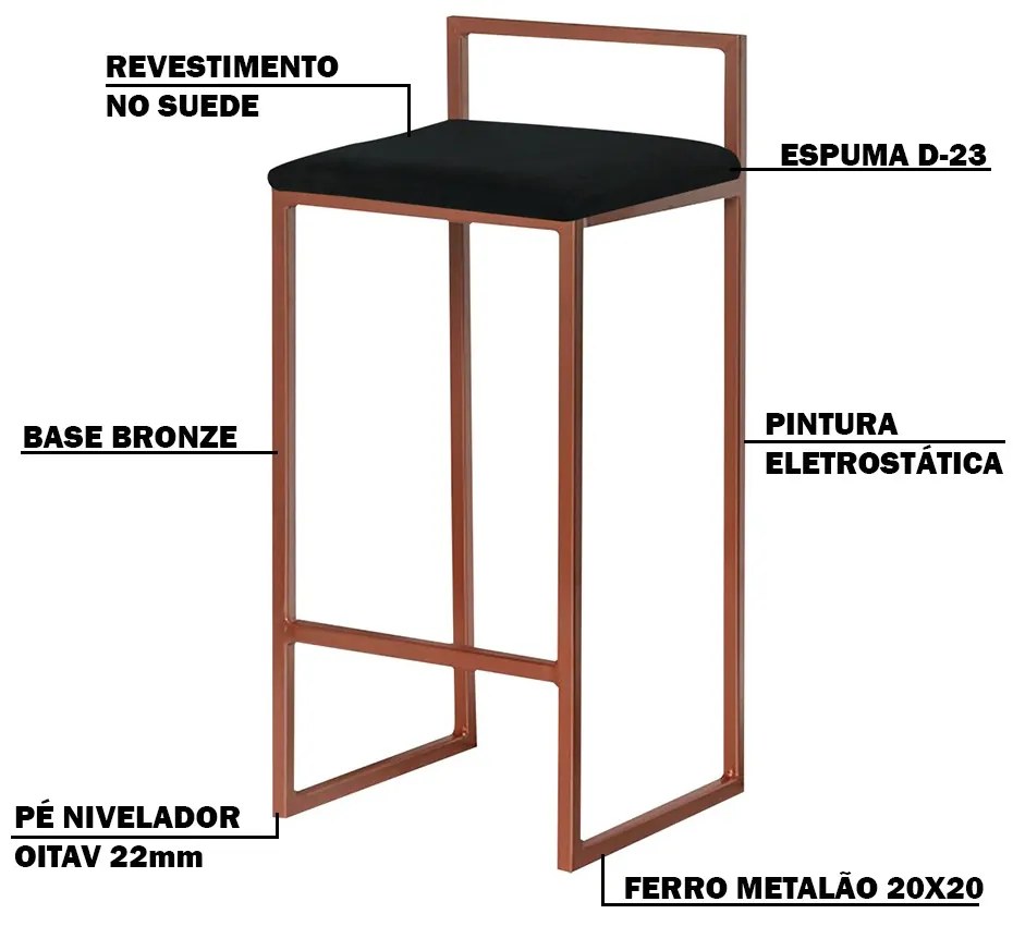Kit 2 Banquetas Decorativa Jasmine Base Bronze Suede Preto G41 - Gran Belo