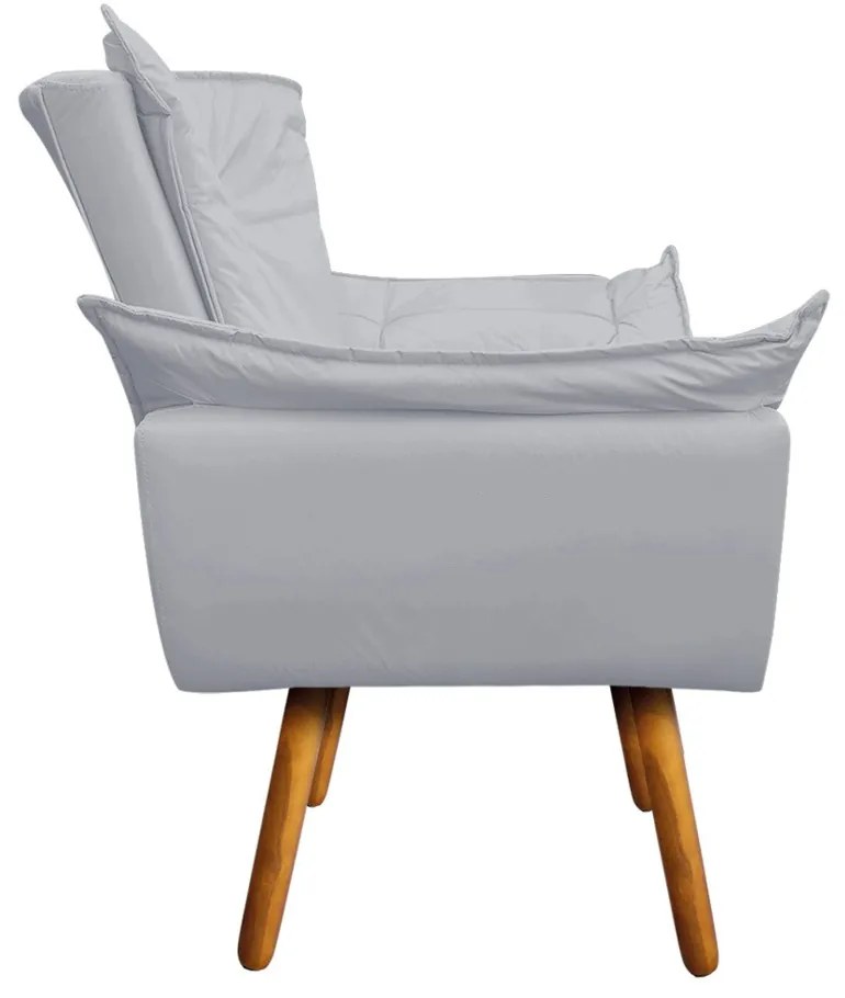 02 Poltronas e 02 Puffs Pé Palito de Madeira Opala Corino D03 - D'Rossi - Cinza