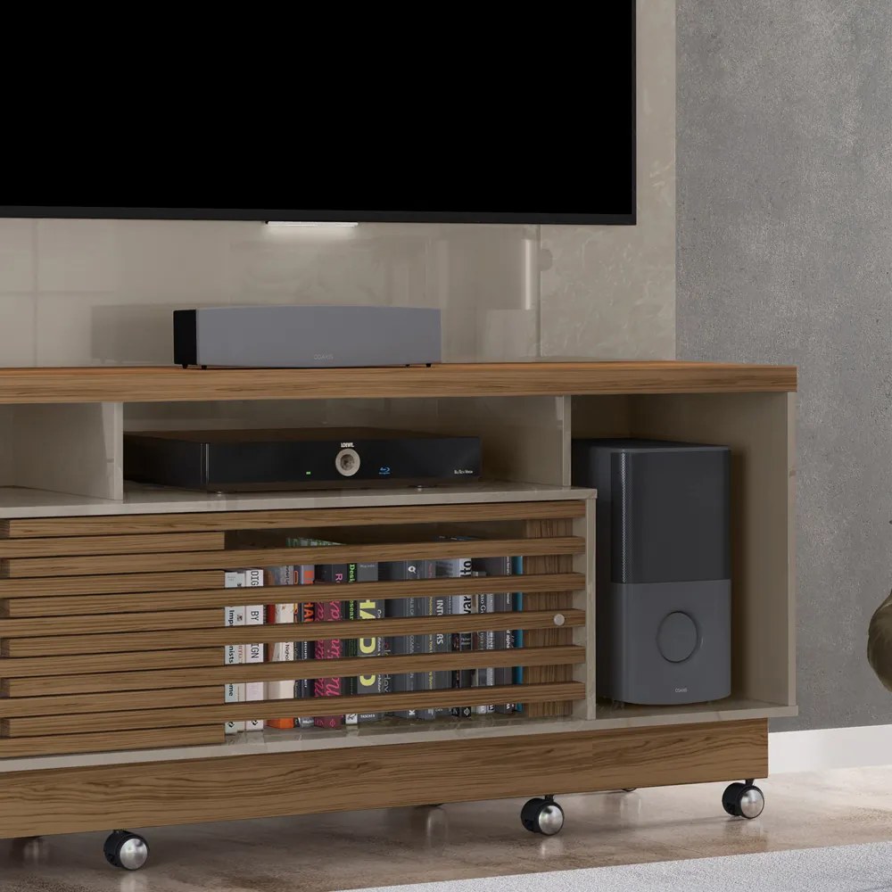 Estante de TV 60 Pol 200cm com Rodízio Sala de Estar Lumari M20 - D'Rossi - Fendi e Naturale