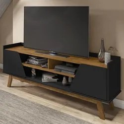 Rack Bancada para TV 65 Pol 160cm Titan B02 Preto Fosco/Naturalle - Mp
