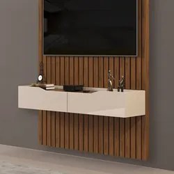 Painel para TV 60 Pol Ripado com Bancada Suspensa 143x240cm Pratisk D0