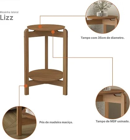 Mesa Lateral Lizz Cedro - Casa D Móveis