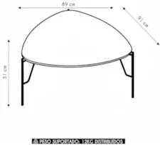 Mesa de Centro Baixa Para Sala Pés Metálicos Blen Musgo/Dourado I06 -