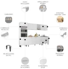 Armário de Cozinha Com Tampo CP05 290cm Pérola Branco Z34 - Mpozen