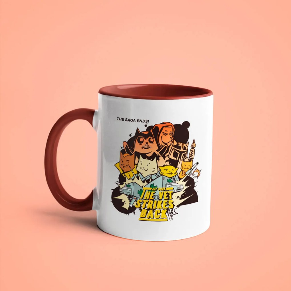 Caneca Cat Wars The Vet Strikes Back Nerd Branca com Alça Marrom