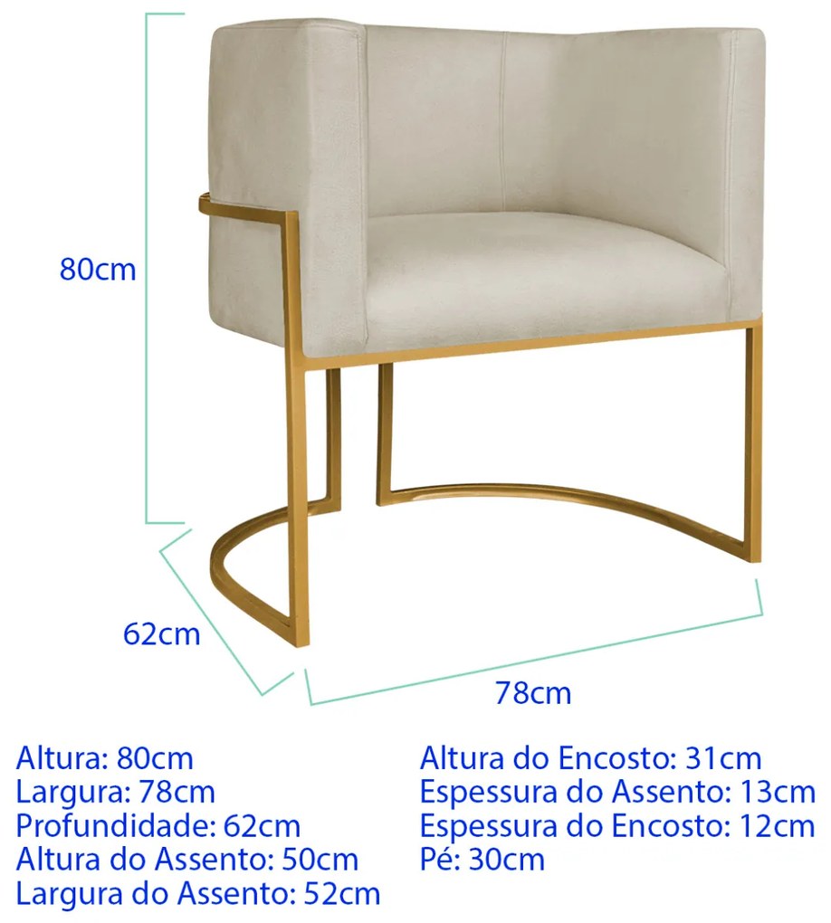 Poltrona Dália Luxo Moderna Estofada Design Sofisticado com Base de Ferro Dourado Suede