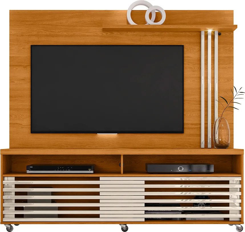 Estante de TV 65 Pol 182cm com Rodízio para Sala Nerion Cinamomo/Off White M20 - D'Rossi