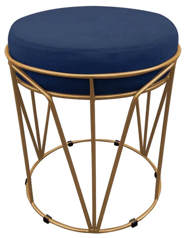 Puff Multiuso com Mesa Babu 2 em 1 Suede Azul Marinho Base Dourado - D'Rossi