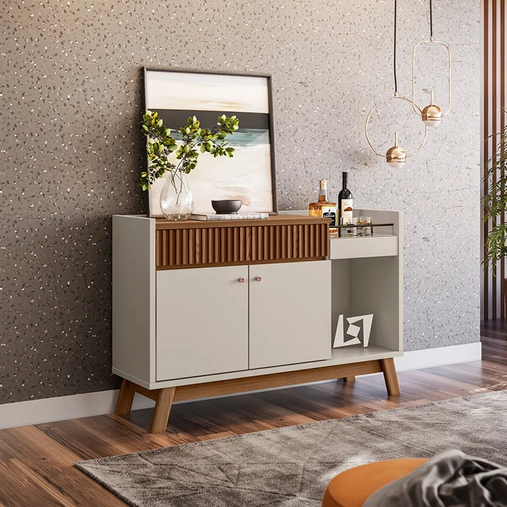 Buffet Aparador Carol 2 Portas Freijó e Off White 87x133 cm L04 - D'Rossi