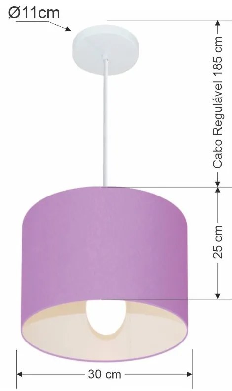 Lustre Pendente Cilíndrico Md-4113 Cúpula em Tecido 30x25cm Lilás - Bivolt