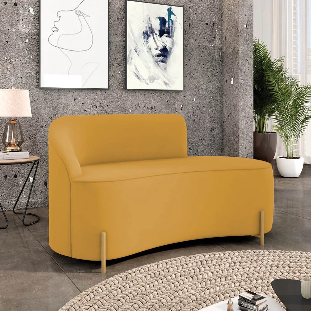 Sofá 2 Lugares Orgânico 140cm Pé Dourado Morgan Veludo D03 - D'Rossi - Mostarda