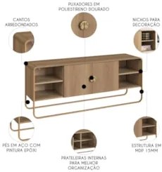 Rack Bancada Tv 65 Pol 150cm 2 Portas Mario Hanover/Dourado A10 - Mpoz