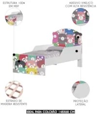Mini Cama Infantil 148x68cm Com Proteção Lateral Ursinhos K06 - Mpozen