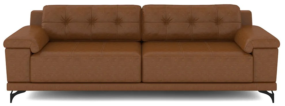 Sofá Living 3 lugares 235cm Agostino Pés Design em Ferro Couro Caramelo Manchado G52-Gran Belo