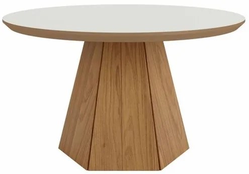 Mesa de Centro Eloi Tampo Off White Brilho Base Hexagonal Freijo 70cm - 67915 Sun House