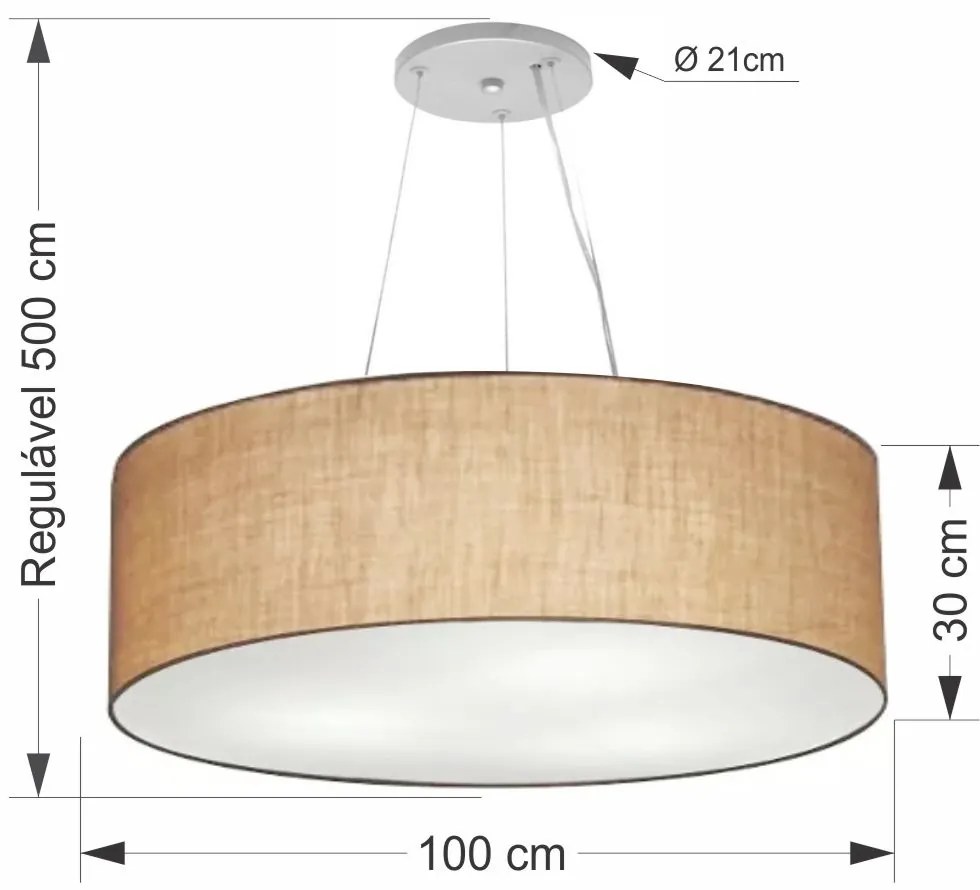 Lustre Pendente Cilíndrico Md-4381 Cúpula em Tecido 100x30cm Palha - Bivolt