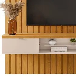 Painel Ripado para TV com Bancada Suspensa 180cm Illusiê H01 Cinamomo/
