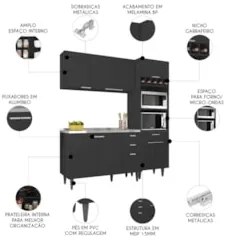 Armário de Cozinha CP02 Com Pia 120cm Pérola Z34 Preto      - Mpozenat