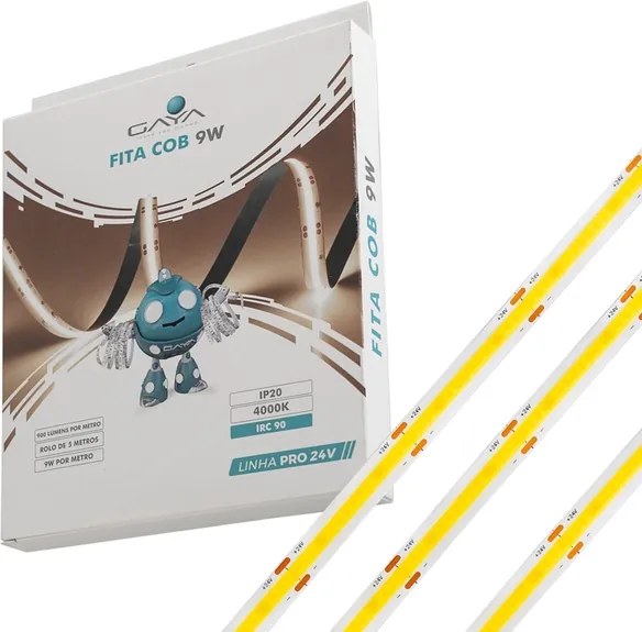 Fita De Led Cob 9W Por Metro 24V Irc90 5 Metros - LED BRANCO NEUTRO (4000K)