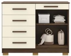 Cômoda Quarto Sapateira 2 Portas 4 Gavetas Lírio Imbuia/Champanhe V02