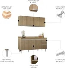 Armário Cozinha e Balcão Com Tampo 160cm Arkansas Castanho  - Lumil