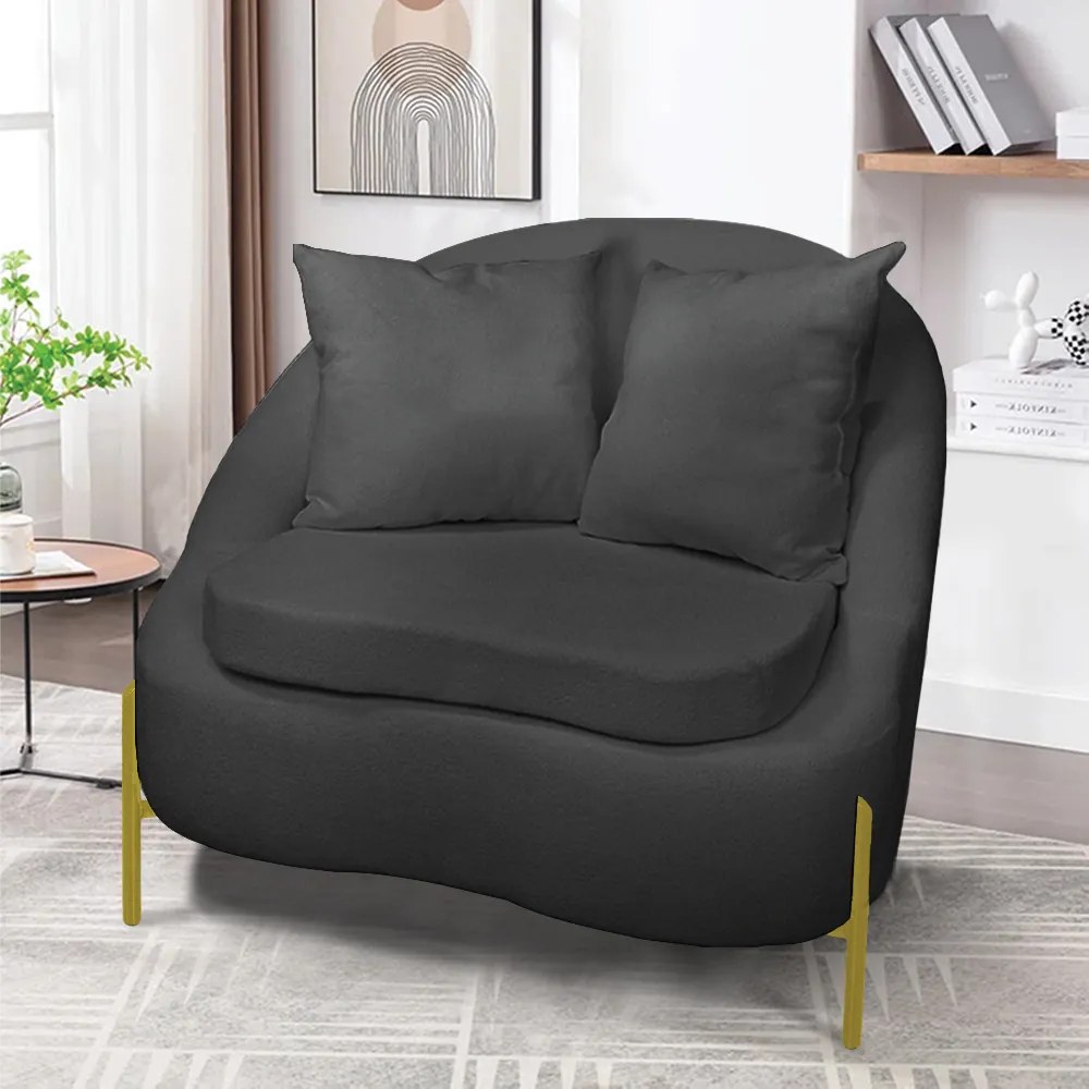 Poltrona Decorativa Orgânica Pé de Metal Dourado Zaya Bouclê C05 - D'Rossi - Grafite