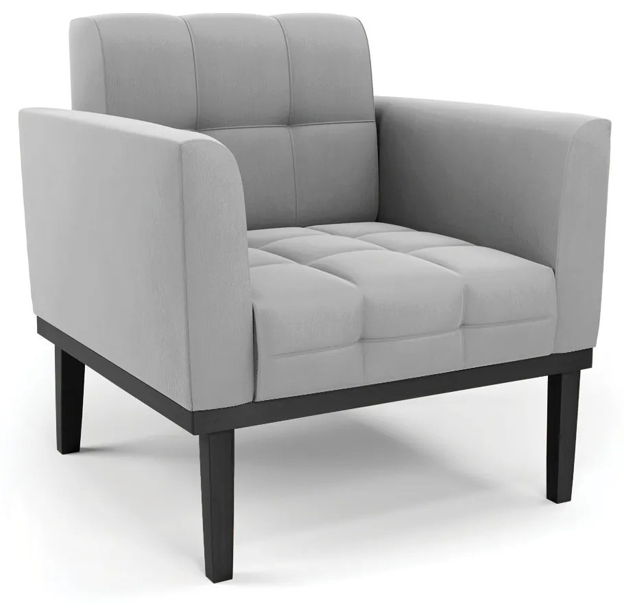 Sofá Namoradeira e Poltrona Base de Madeira Preto Elisa Suede D03 - D'Rossi - Cinza