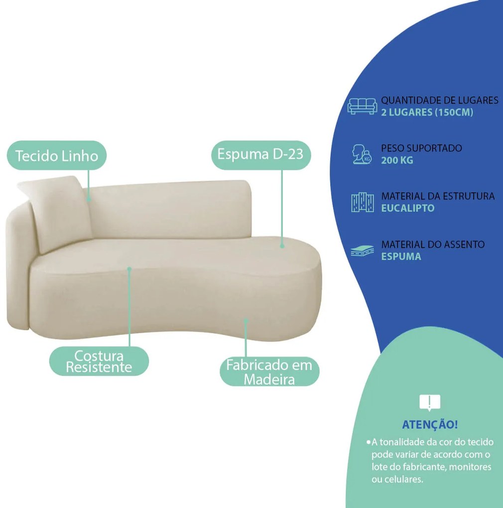 Divã Recamier Suíça Curvo Sala Recepção 150cm Ld Linho