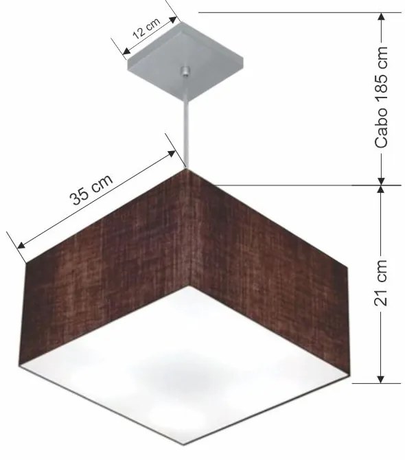 Lustre Pendente Quadrado Md-4020 Cúpula em Tecido 21/35x35cm Café - Bivolt