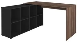 Mesa Escrivaninha em L Eron e Estante Livreiro 90x187cm Lean A06 Ipê/P