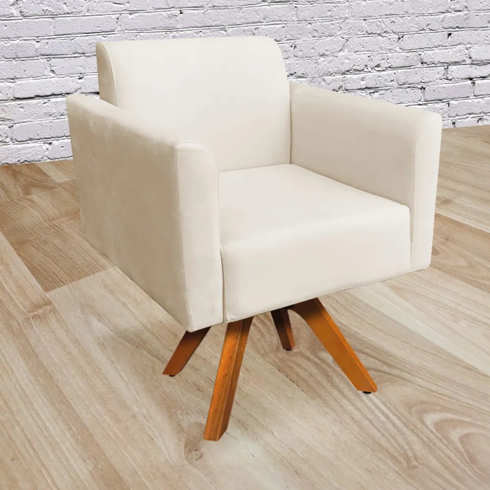 Poltrona Giratória Marisa Suede Base Madeira MM30 D03 - D'Rossi - Bege