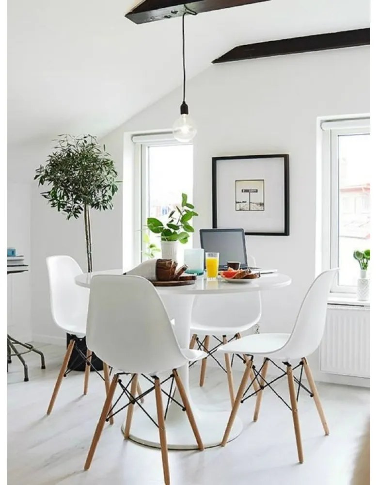 Cadeira Sala de Jantar kit4 Eiffel Eames Base Madeira Branco R02 - D'Rossi