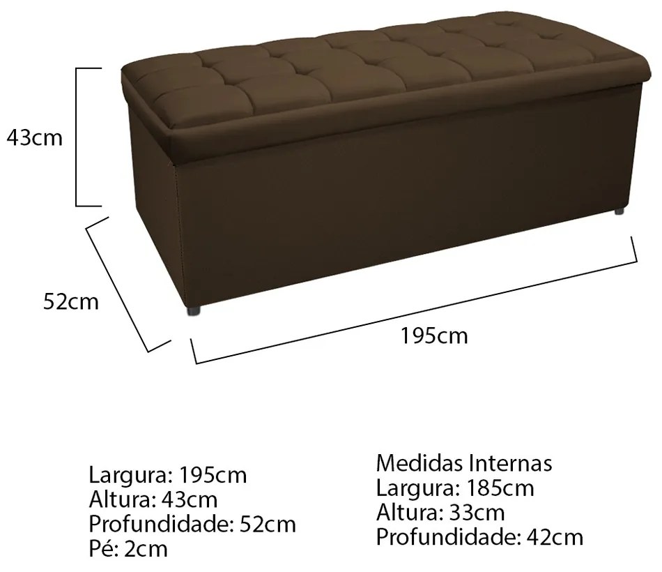 Calçadeira Copenhague 195 cm King Size Suede Marrom - ADJ Decor