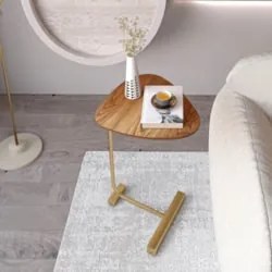 Mesa Lateral Apoio Sala Pé Metal Freya Cinamomo/Dourado E05 - Mpozenat