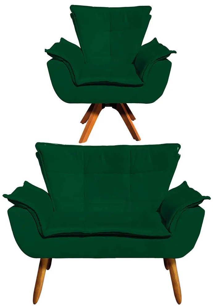 Sofá Namoradeira e Poltrona Giratória MM30 Opala Suede D03 - D'Rossi - Verde
