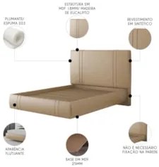 Cama Casal Flutuante Com Cabeceira 140cm Lyra Sintético Bege S05 - Mpo
