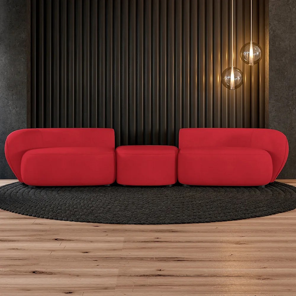 Sofá Versátil Sala de Estar Egito 382cm Modulado Veludo Vermelho G52 - Gran Belo