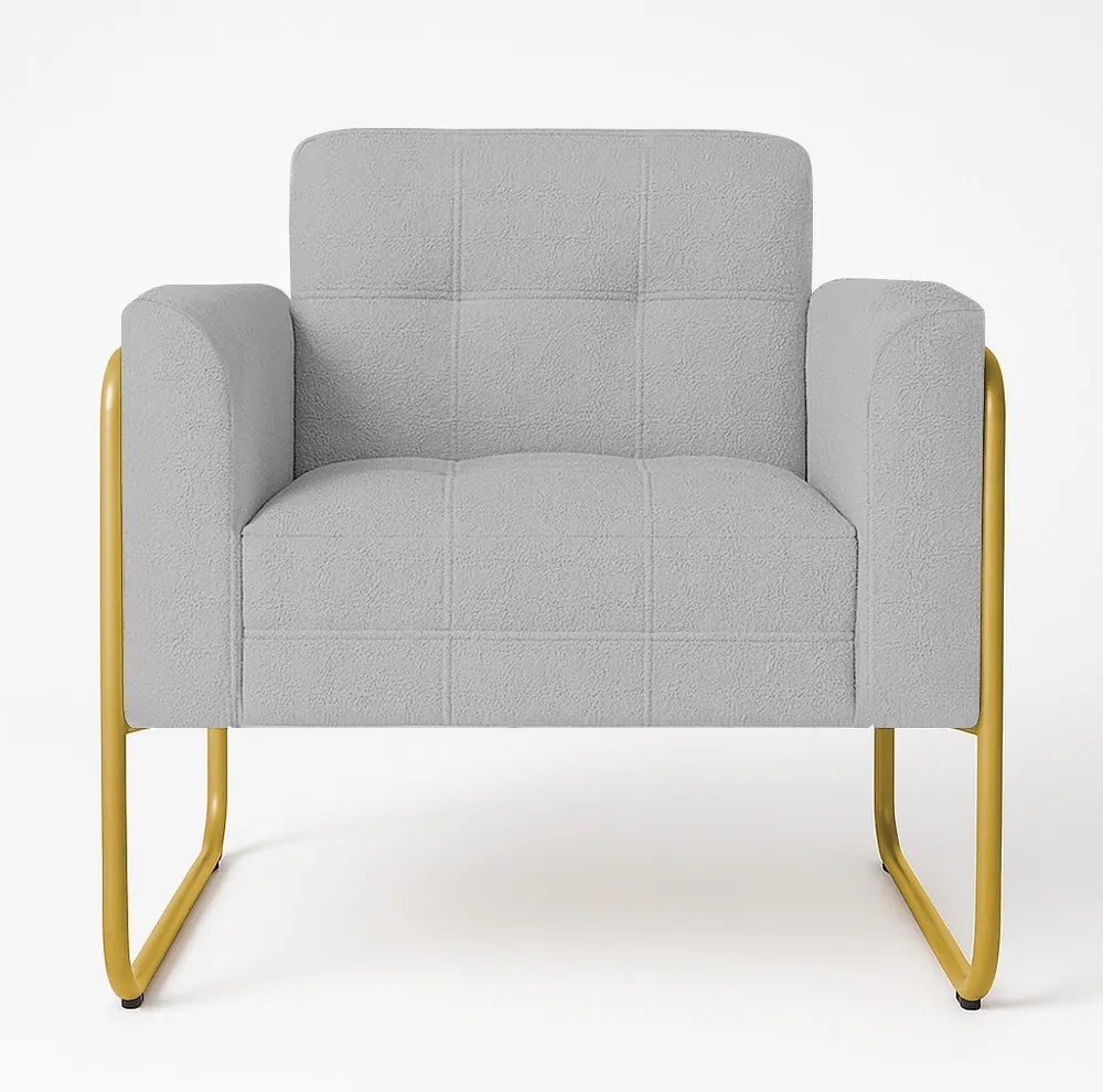 Poltrona Sala Industrial Alta Tubo Dourado Elisa Bouclê D03 - D'Rossi - Cinza