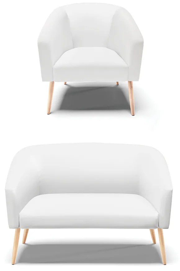 Sofá Namoradeira e Poltrona Pé Palito Natural Stella Sintético Branco D03 - D'Rossi