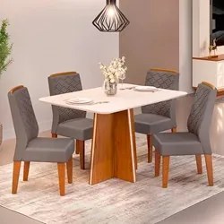 Mesa de Jantar Vanda 120cm Com 4 Cadeiras Lídia D04 Freijó/Veludo Luna
